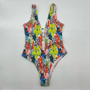 Shein Floral Colorful One‎ Piece Swimsuit Size Medium NWOT